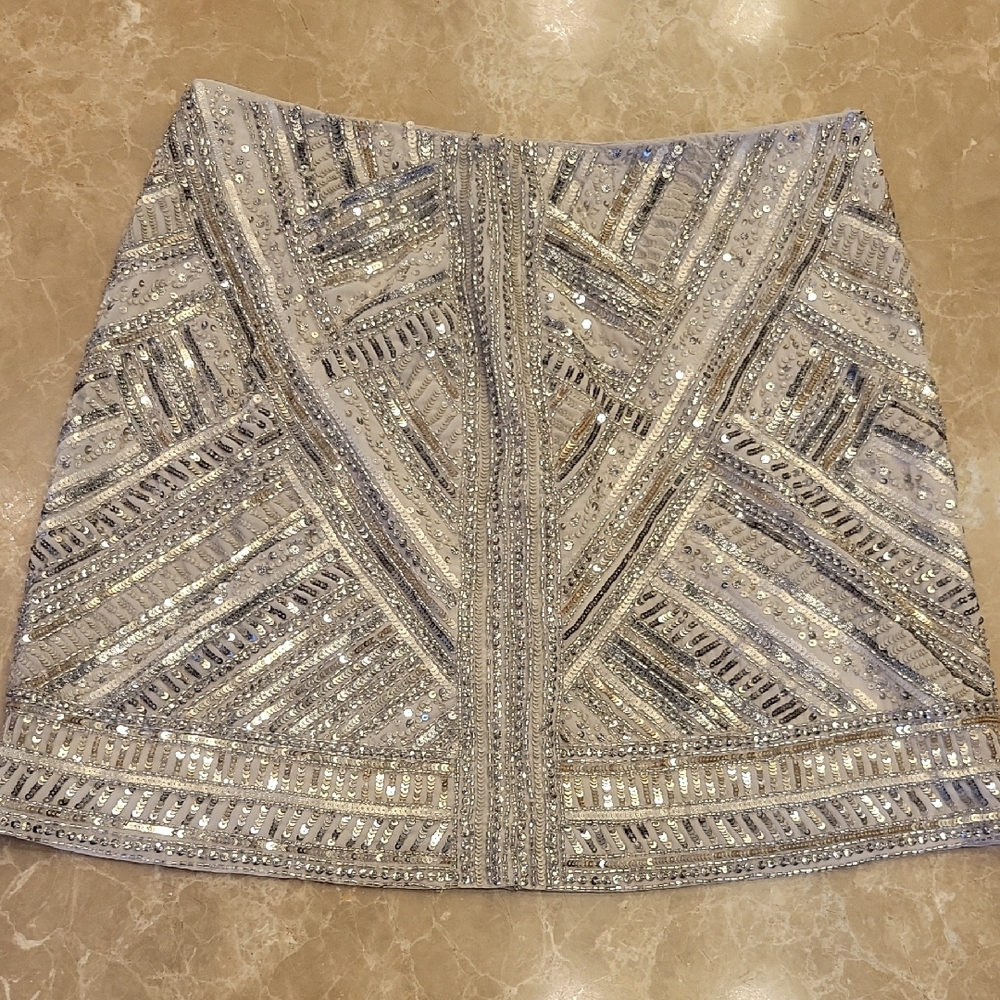 Club Monaco Silver Beaded A-line Mini Skirt,  00
